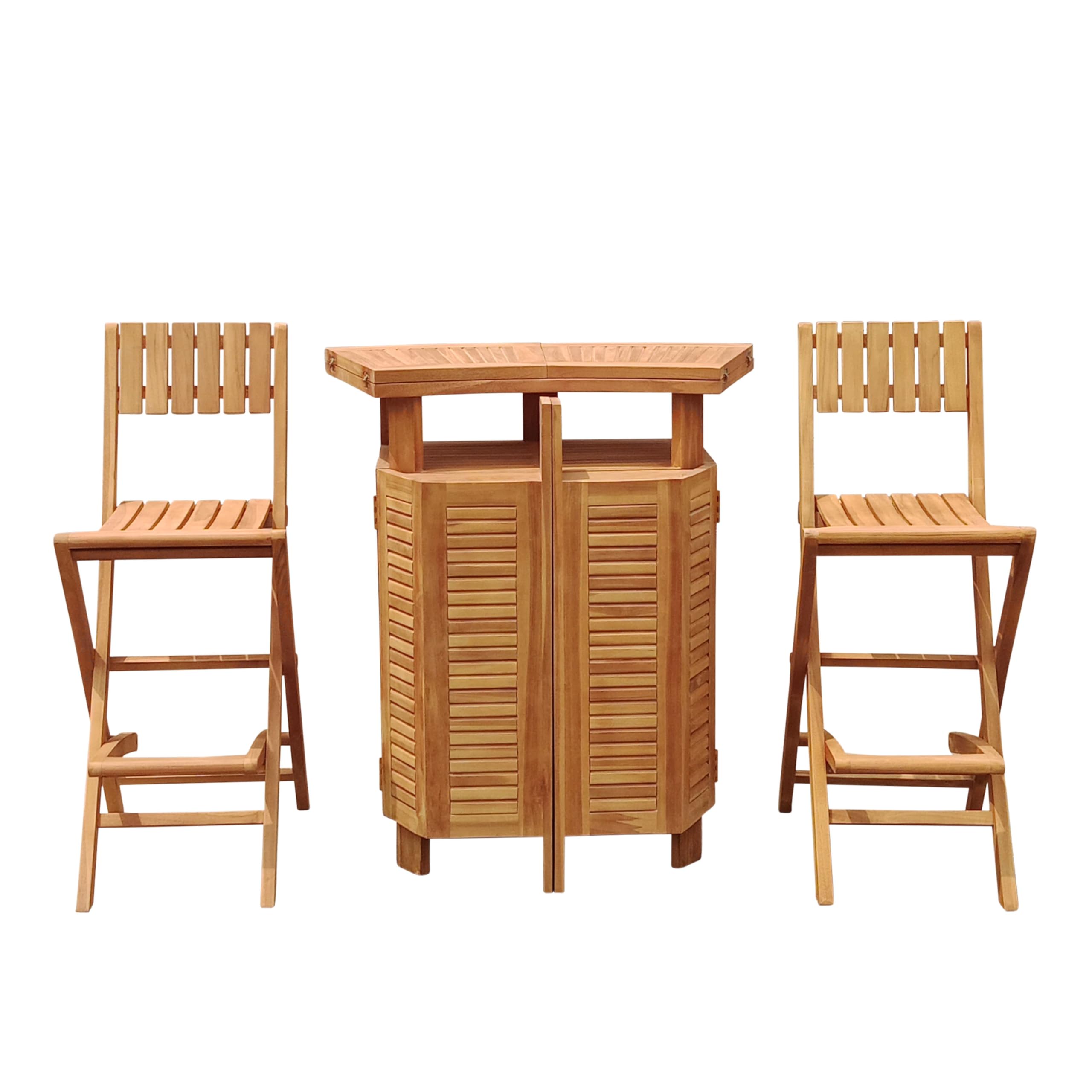AXI Bruno Ensemble De Bar en Bois De Teck avec 2 Tabourets | Set De Jardin Pliable avec Espace De Rangement | Table De Bar avec Tabourets | Ensemble De Meubles pour L'Extérieur