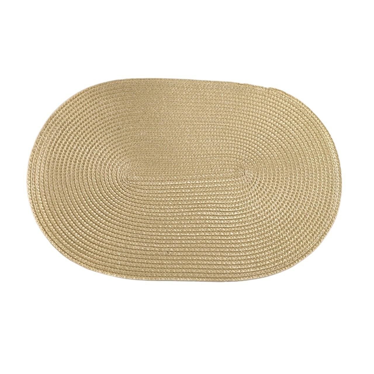 Oval Dining Table Placemats Set of 4 for Dining Table, Washable Woven Vinyl Non-Slip Placemat, Heat-Resistant Durable Table Mats for Home Decor(4pcs Beige)