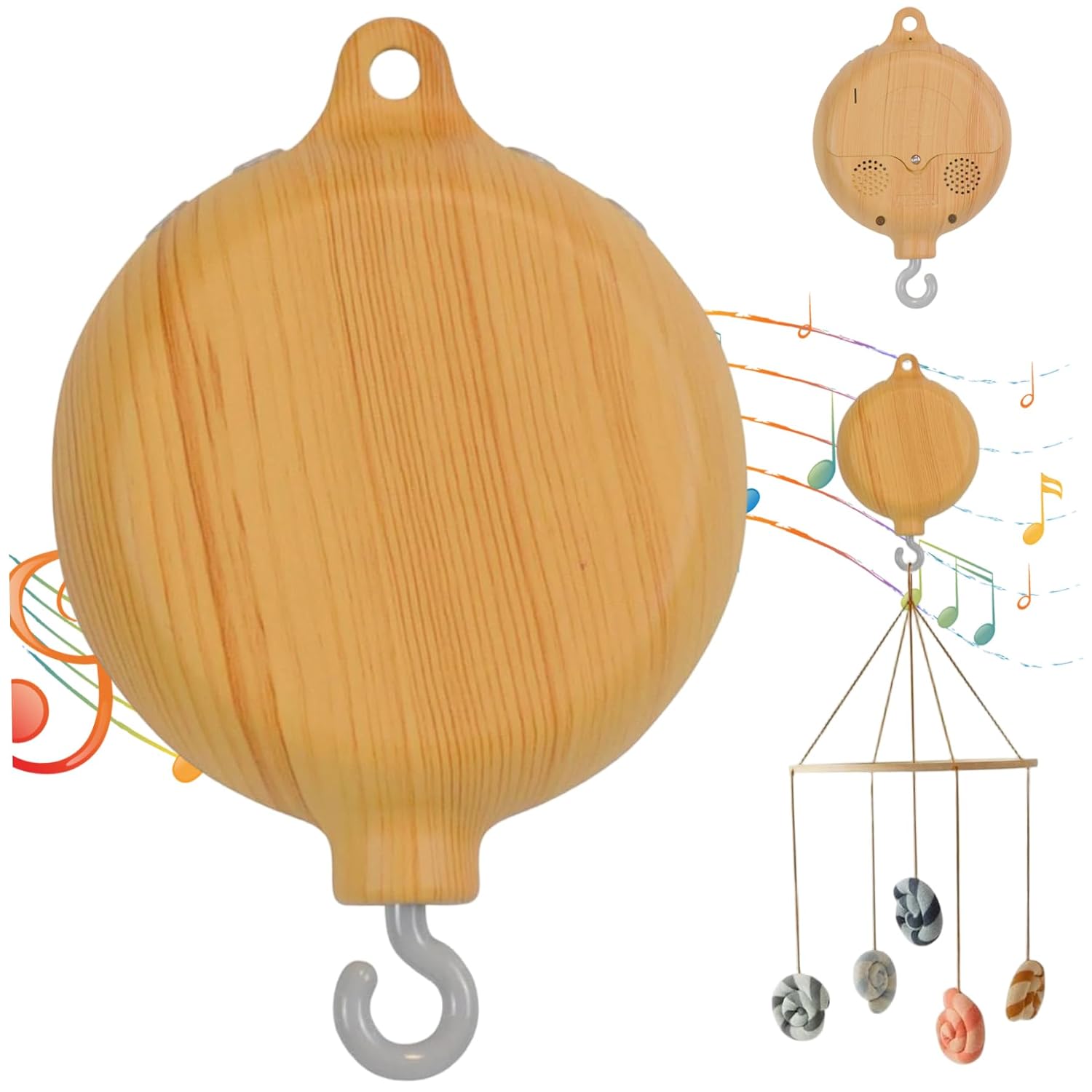 Baby Crib Mobile with Music, Imitation Wood Baby Mobile Hanger, Battery Operated Crib Music Box with HookBaby
