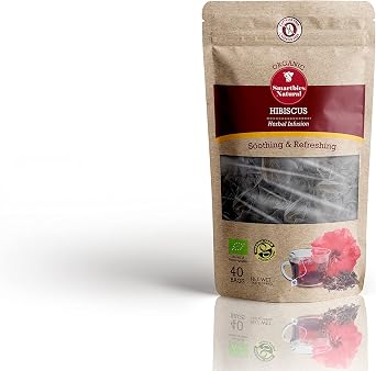 Organically Grown Hibiscus Flowers Herbal Infusion Tea, 100% Hibiscus Herbal Loose Tea. 40 Tea Bags