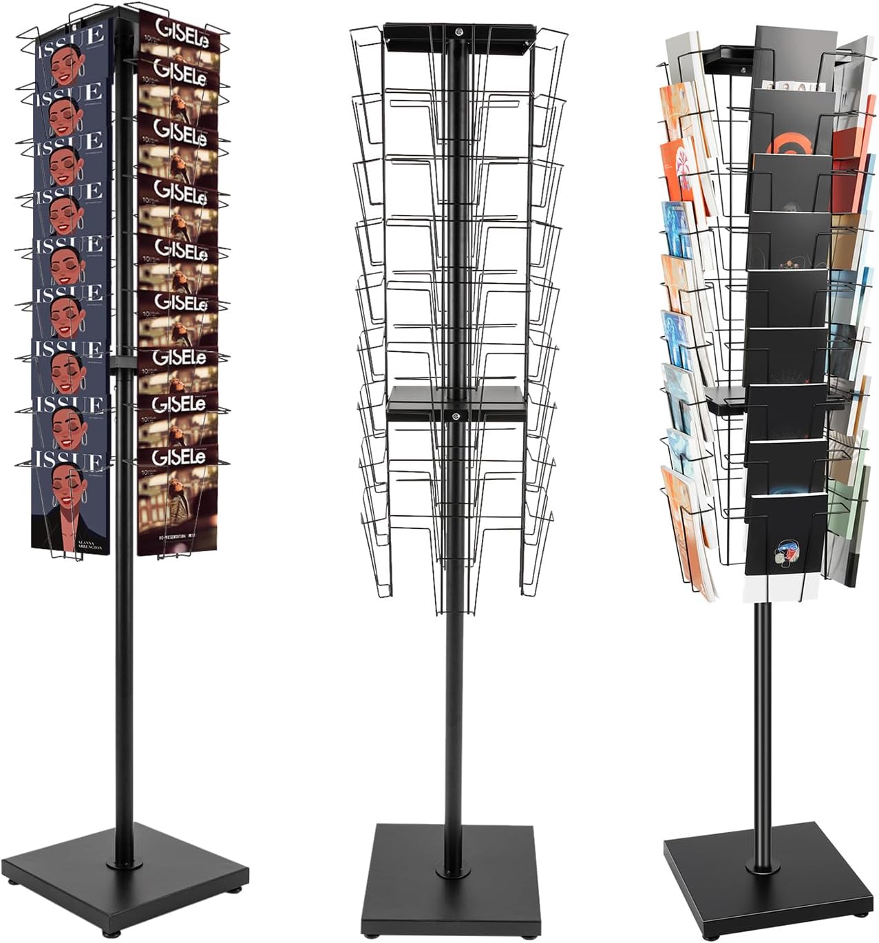 36 Pockets 360°Rotating Magazine Rack Holder Floor Comic Book Brochure Display Stand for Magazines, Brochures, Comic Books, Greeting Cards, A4 Documents, Flyers, and Literature
