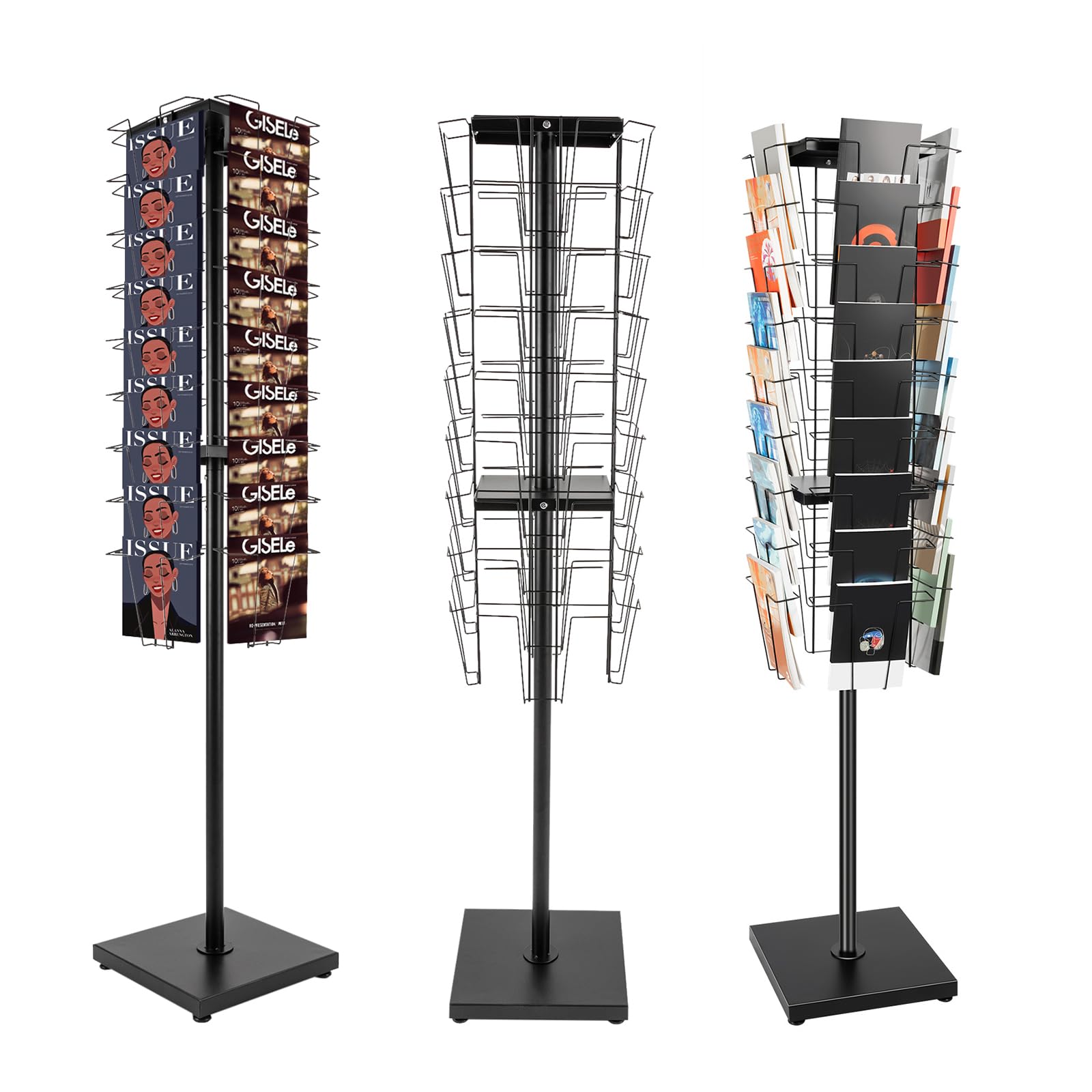 Peakora 36 Pockets 360°Rotating Magazine Rack Holder Floor Comic Book Brochure Display Stand for Magazines, Brochures, Comic Books, Greeting Cards, A4