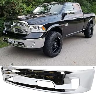 Front Bumper Compatible with 2013-2018 Dodge Ram 1500, Chrome Truck Automotive Steel Replacement Bumpers Face Bar, with Fog Light Holes, without Sensor Holes (Style A)