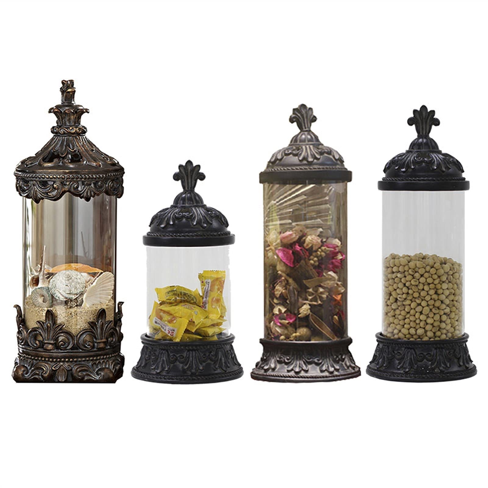 Botes para Alimentos Vidrio con Tapa de Almacenamiento Tarra Dorada Grano Dispensador Retro Candy Frascos Decoración de Frutos Secos Decoración del hogar Adornos Modernos Botes Herméticos