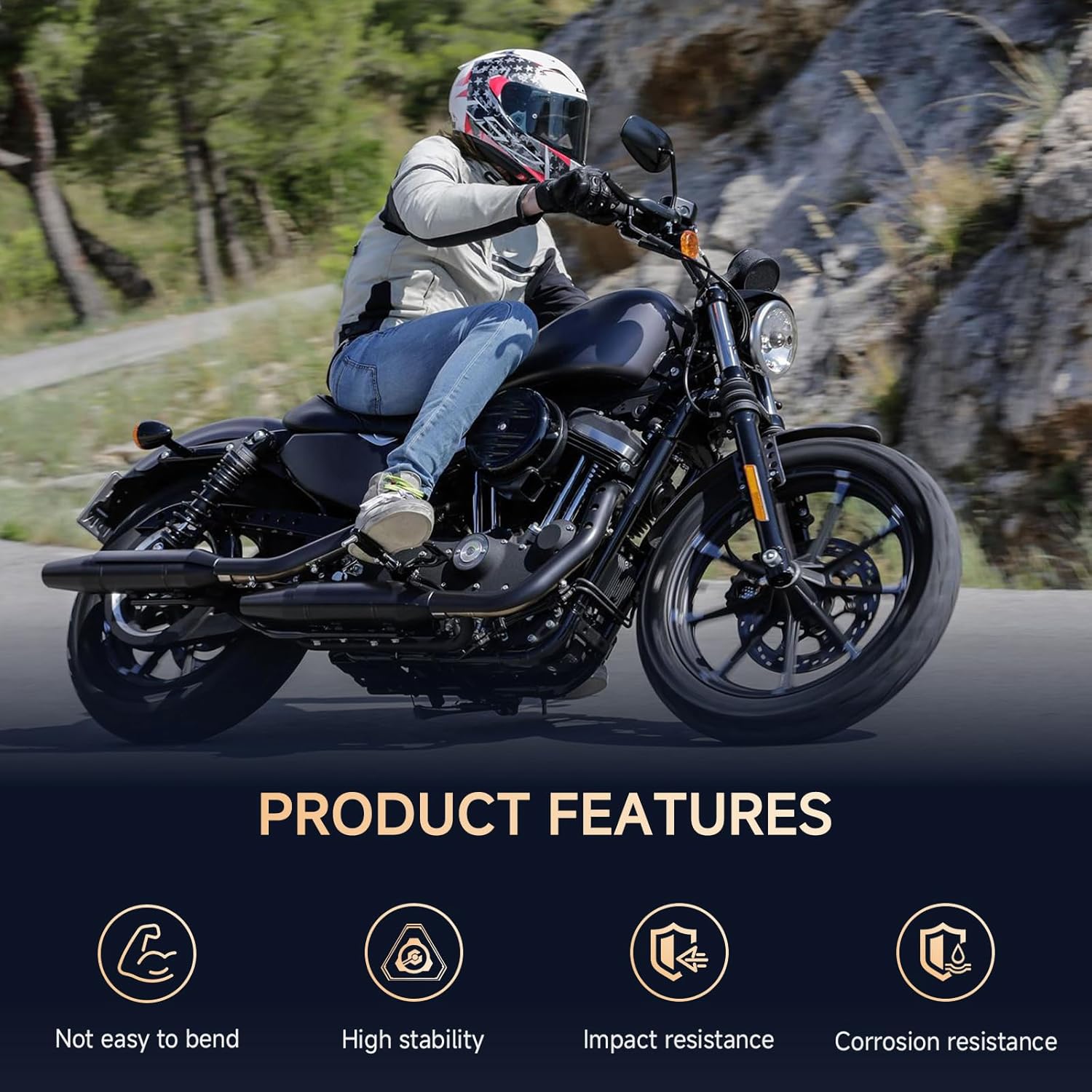 Black Tapered Motorcycle Handlebar Mirrors - Long Stem 8mm Motorcycle Rearview Side Mirrors Compatible with Harley Road King,V-ROD, Sportster, Dyna, Softail, Street Electra Road Glide 1982-2025