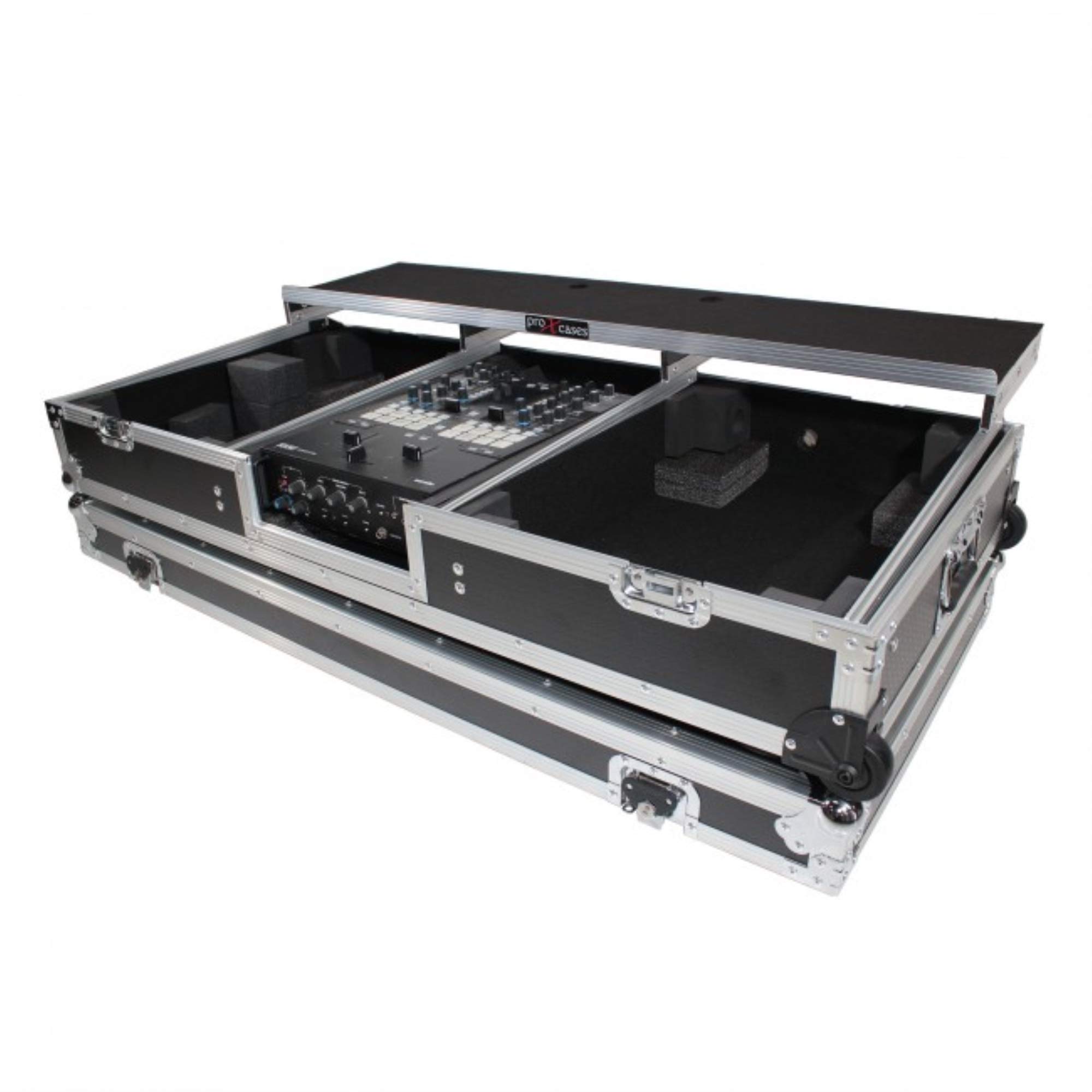 ProX XS-TMC1012WLTFBTL Flight Case+Shelf+Wheels for (2) Turntables+10