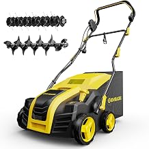 EVEAGE 2-in-1 16 Inch Electric Dethatcher and Scarifier 5-Position Depth Adjustment,Lawn Dethatcher with 15 Amp Copper Motor, Removeable Quick-Fold