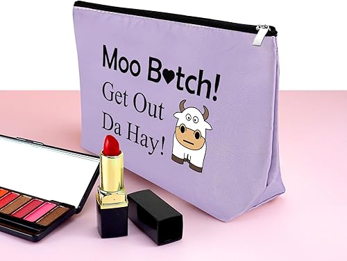 Miniatura 3 de Bolsa de maquillaje de vaca, regalo para amantes de las vacas, regalos para niñas, mujeres, bolsa de cosméticos de vaca, Púrpura