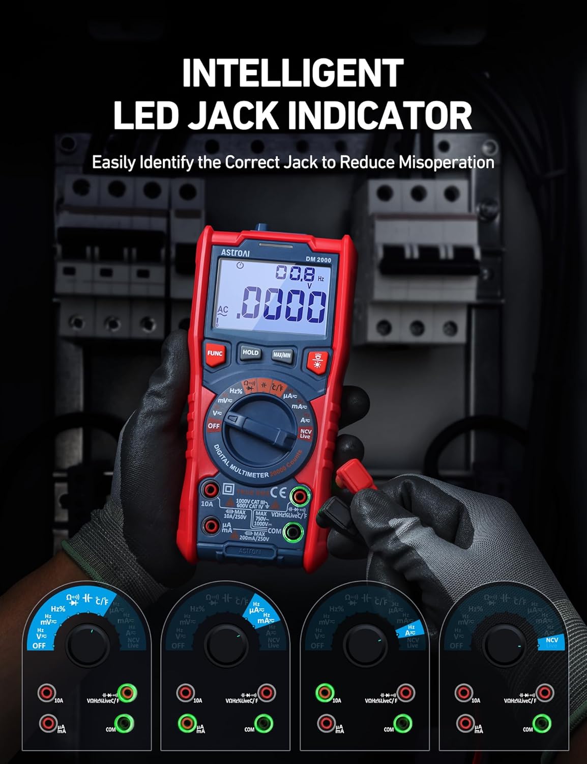 AstroAI Digital Multimeter Tester TRMS 20000 Counts with Higher Resolution Auto-Ranging Voltmeter; Accurately Measures Voltage Current Resistance Diodes Continuity Duty-Cycle Capacitance Temperature