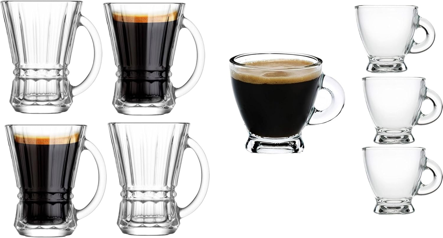 BOHEM'S Espresso Cups, Clear Glass Coffee Mugs, Cappuccino