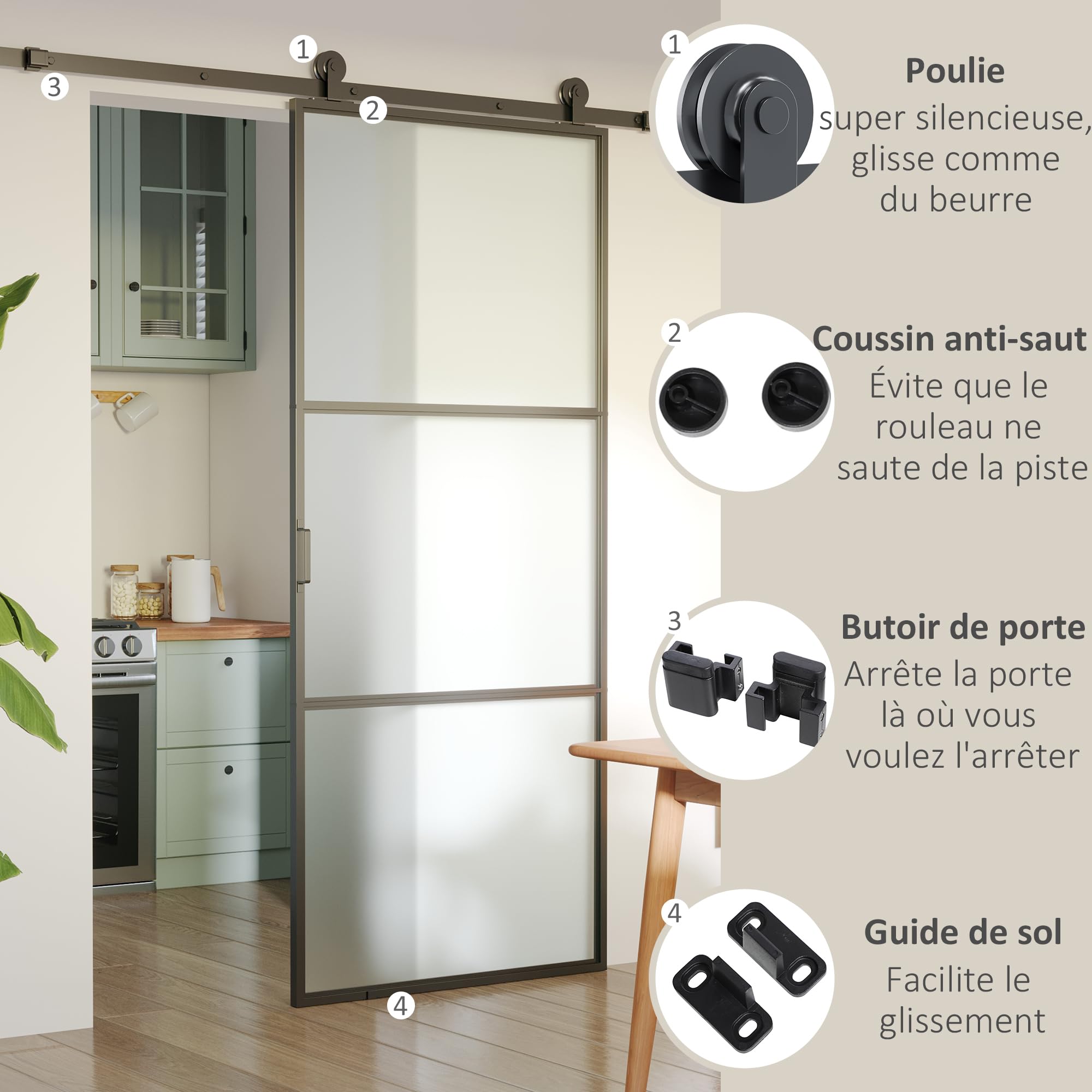 HOMCOM 200CM Quincaillerie Porte Coulissante de Grange Acier au Carbone | Rail Porte Coulissante de 100 cm de Large, Épaisseur 35-45 mm, Charge 100 kg, Crochet Forme I pour Maison