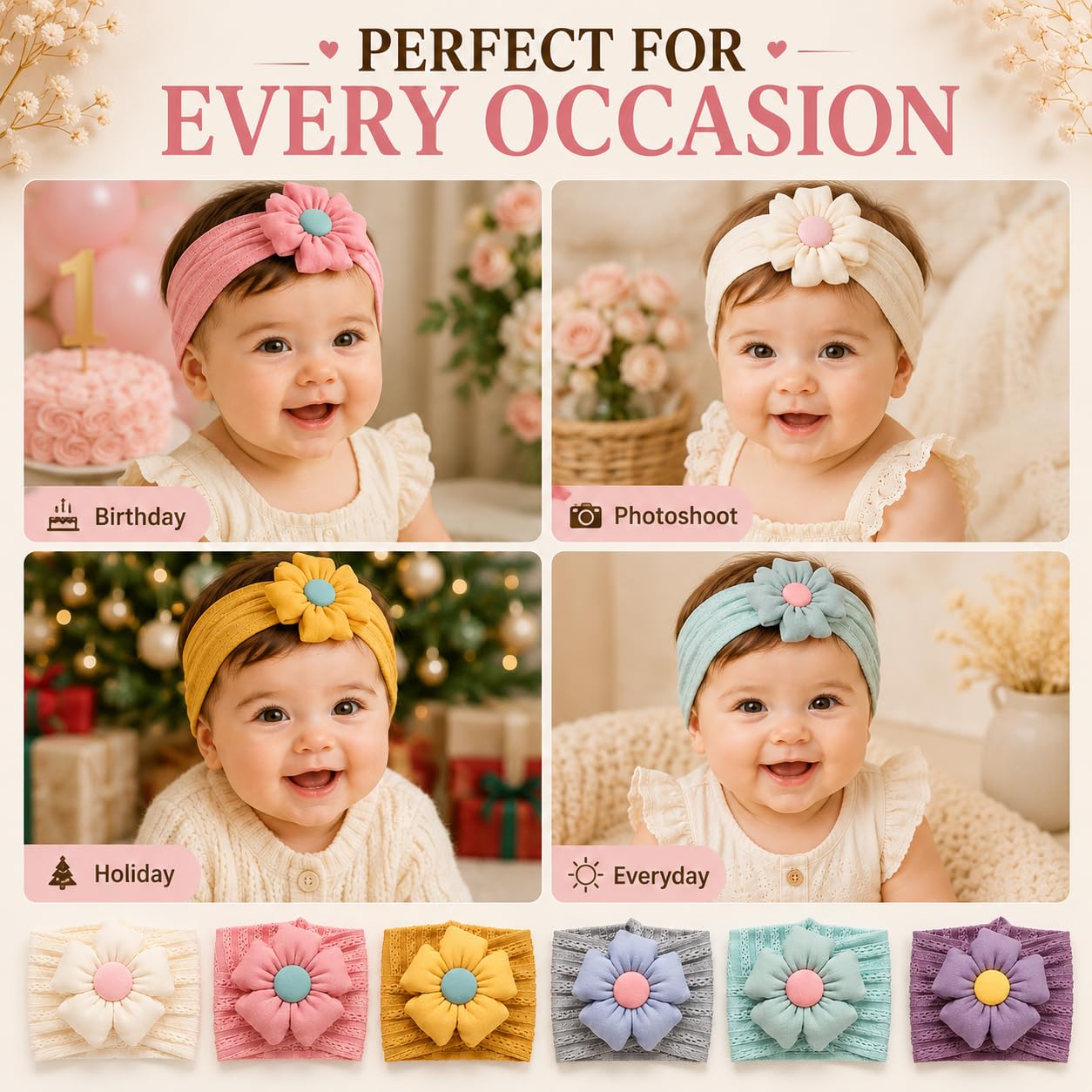 Glamifirsto Nylon Newborn Headbands Hair Bows Elastics Soft Bands Headwraps For Newborns Infants Toddlers Kids Baby Elastic Turban Headwrap Hair Accessories Pack Of 6,Multi 3