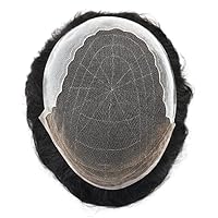 Vista 7 de Toupee - Pieza de cabello para hombre, sistema de reemplazo de cabello humano de encaje francés, nudo blanqueado frontal, densidad de luz media de 6