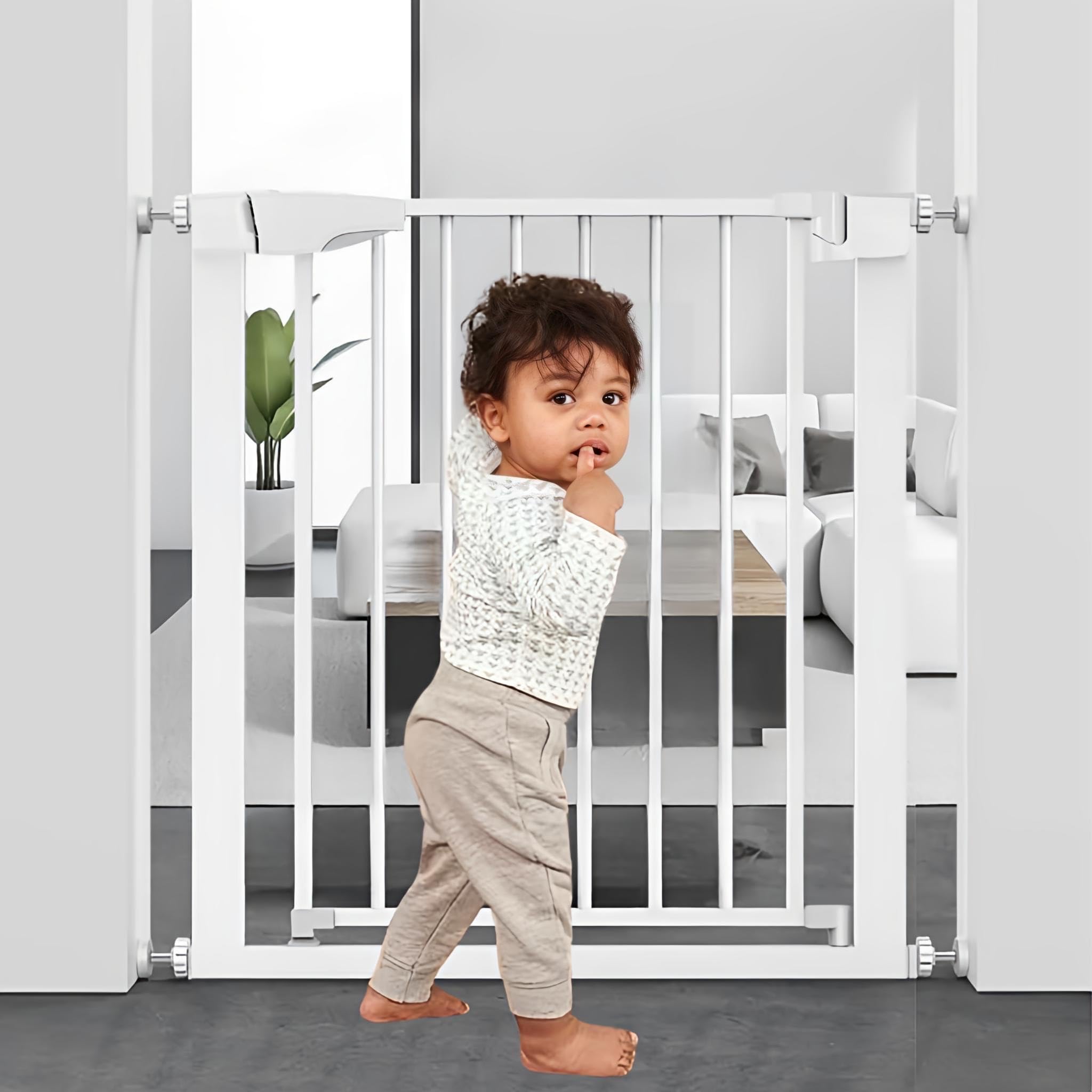 KidDough Baby Safety Gate - (75-82cms Adjustable Width Coverage), Auto Close with Double Lock System, Safety Gate for Kids, Dog Safety Gate, Baby Proofing Products