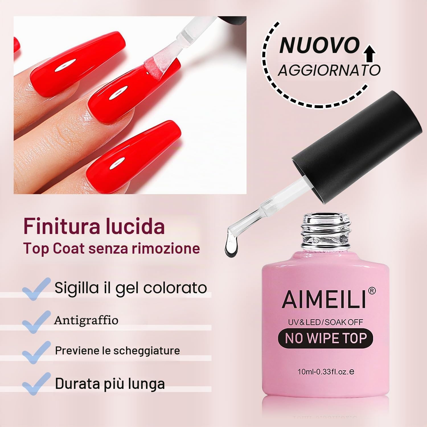 AIMEILI Base e Top Coat Semipermanente Smalto per Unghie in Gel UV LED Soak Off Kit Senza HEMA per Manicure 10ml