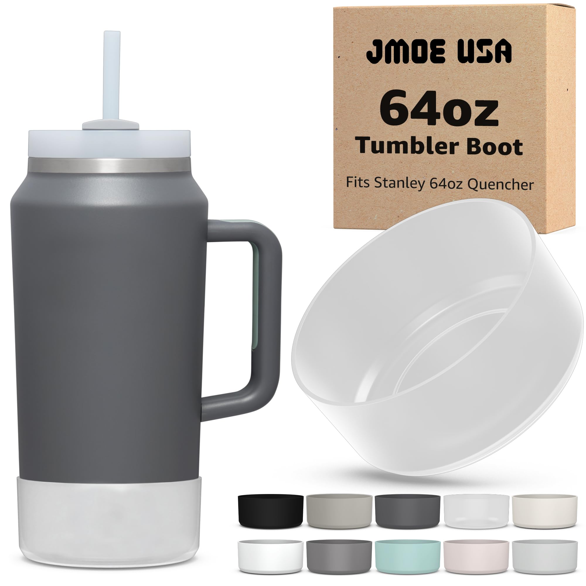 Jmoe USA Boot for 64oz Stanley Quencher H2.0 FlowState Tumbler With Handle | BPA Free Silicone | Sleeve Protector for Bottom of Cup | Protects Against Dents & Scratches (Frosted)