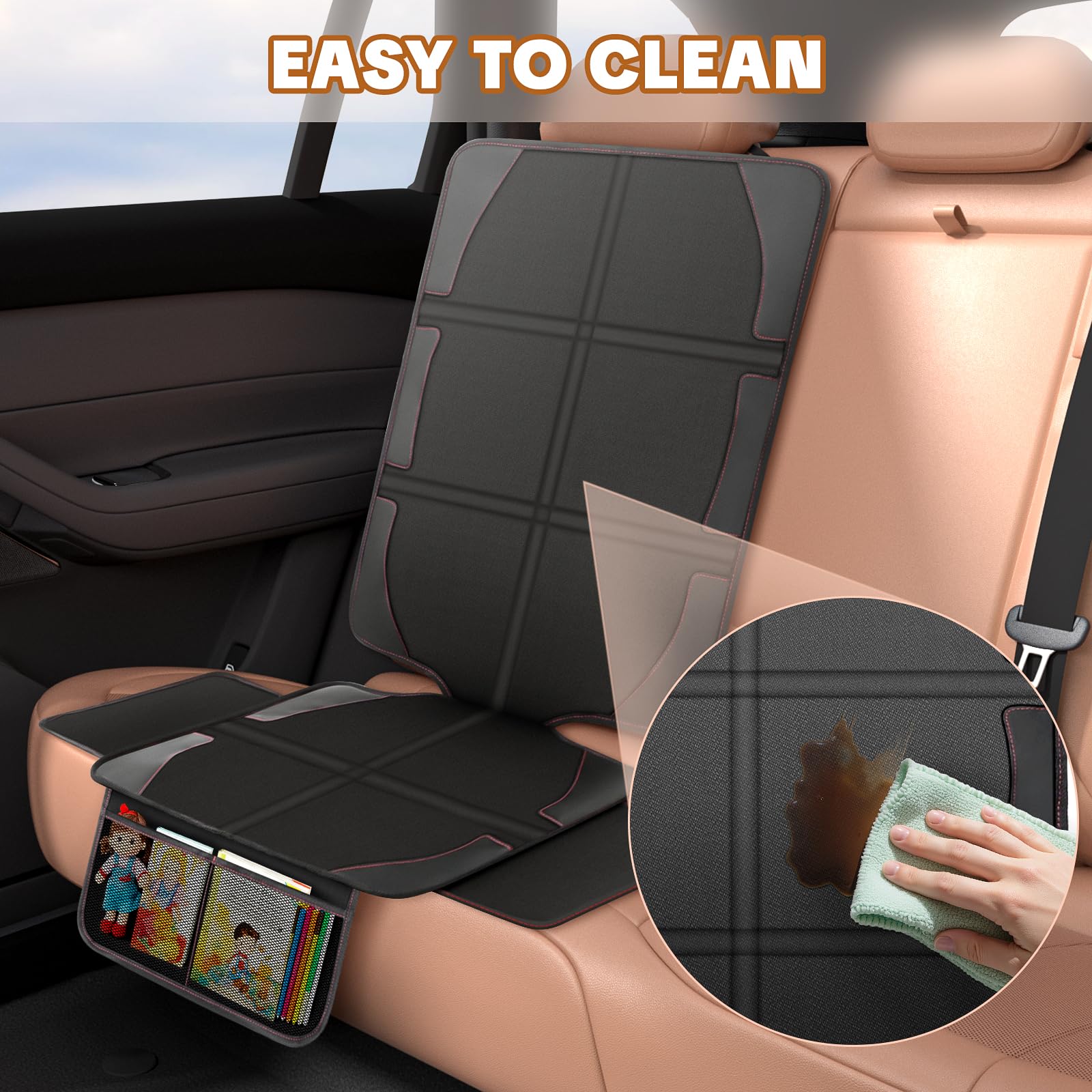 NWOUIIAY Protector de Asiento para Coche Impermeable Antideslizante con Bolsillos para los Asientos de Coche de Bebé Fácil de Limpiar y Arreglar Negro — view 6