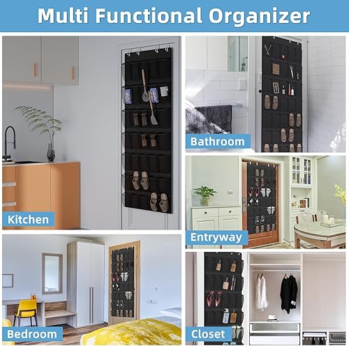Vista 7 de Aisoso Organizador de zapatos sobre la puerta con 35 grandes bolsillos de malla transpirable y 4 ganchos de metal que ahorran espacio para zapatos