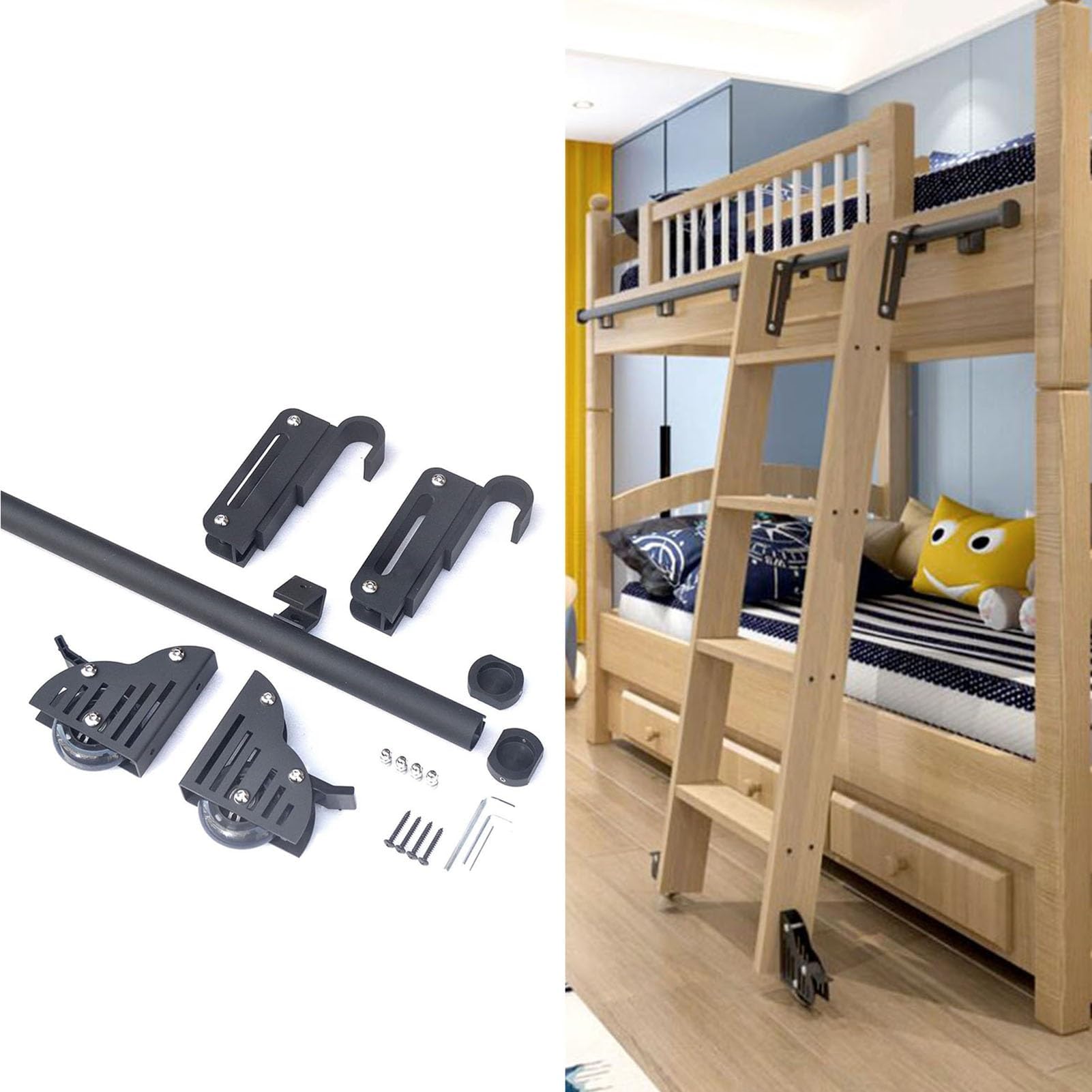 Kit quincaillerie échelle coulissante avec rouleau de sol et rail métallique robuste