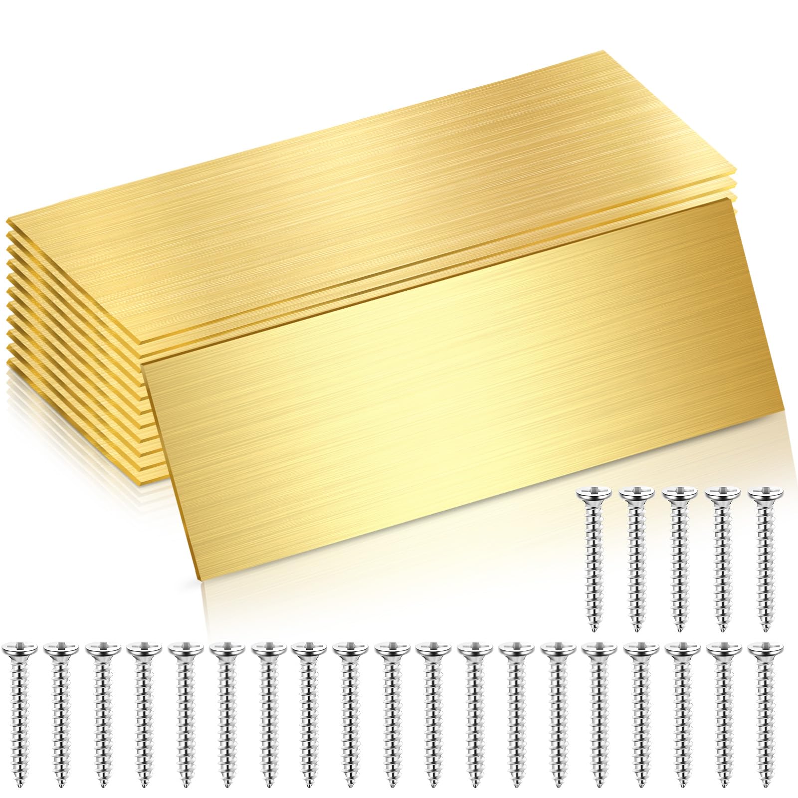 Yaocom 12 Pcs Engraved Name Plates Laser Brushed Solid Metal Plate Personalized Plaque Blank Custom Name Tag Frame Label with Adhesive Backing and Screws for DIY(Gold Square Corner,1'' X 3'')