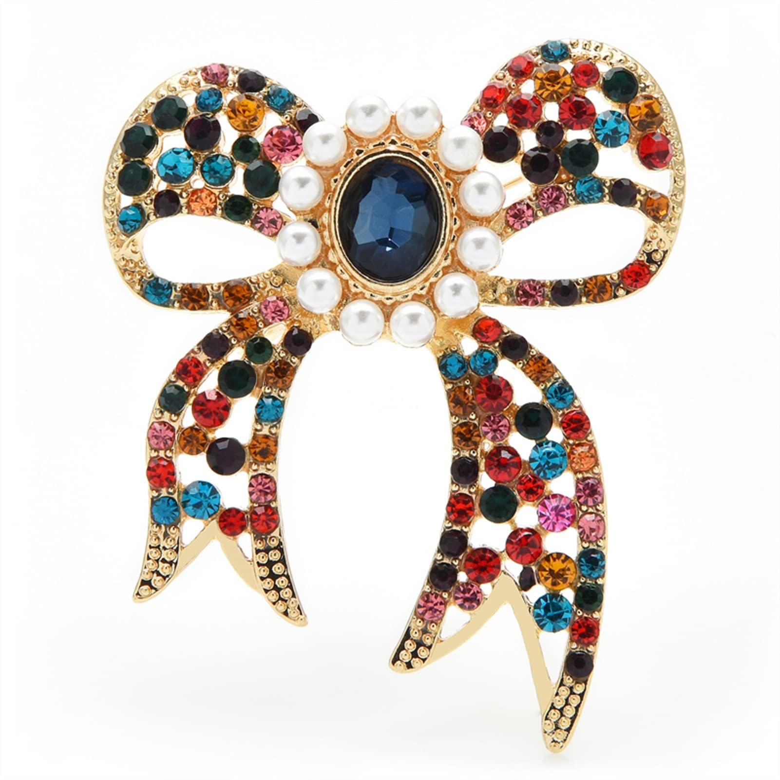 RWRAPS Damen-Brosche mit Schleife, Damen-Strass-Blumen-Brosche, Damenmode, passende Hochzeitsbankett-Brosche, Exquisite Broschen (Metallfarbe: Mehrfarbig) (rot)