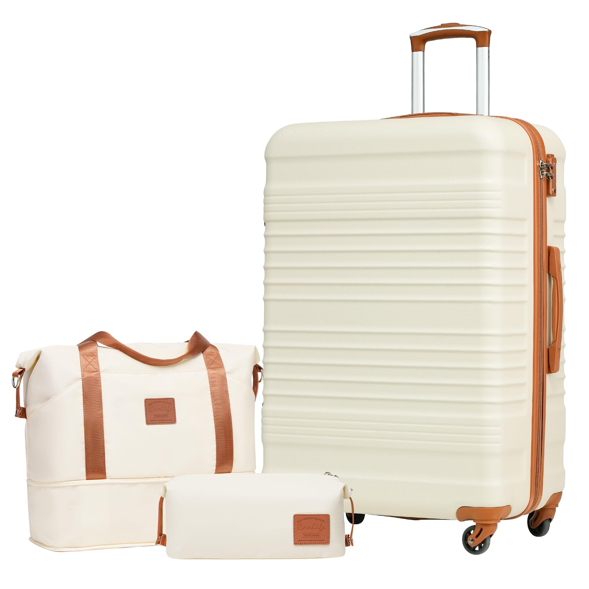 COOLIFE Koffer-Set Trolley Koffer ABS Hartschale Reisekoffer 4 Rollen TSA-Schloss einziehbarer Trolley Der Koffer Enthält 1 Reisetasche und 1 Kulturbeutel