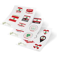 Desert Cactus Lebanon Country Flag Sticker Decal 3 Sheets