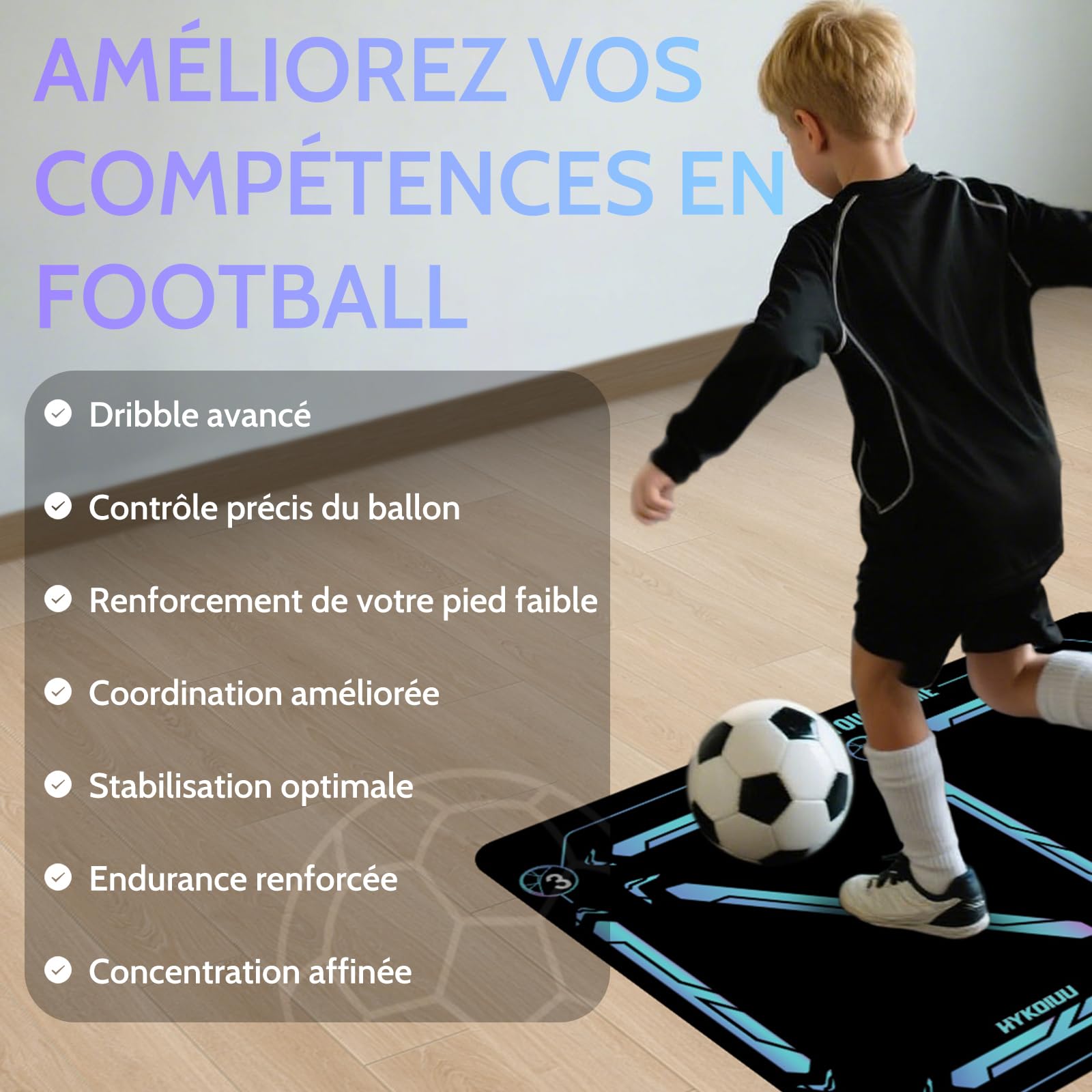Tapis Foot Entrainement Avec des vidéos d'entraînement Tapis Entrainement Football Accessoire – Pas De Football & ContrôLe Du Ballon Dribble Football – Tapis D’EntraîNement Pour Cadeau Football Enfan
