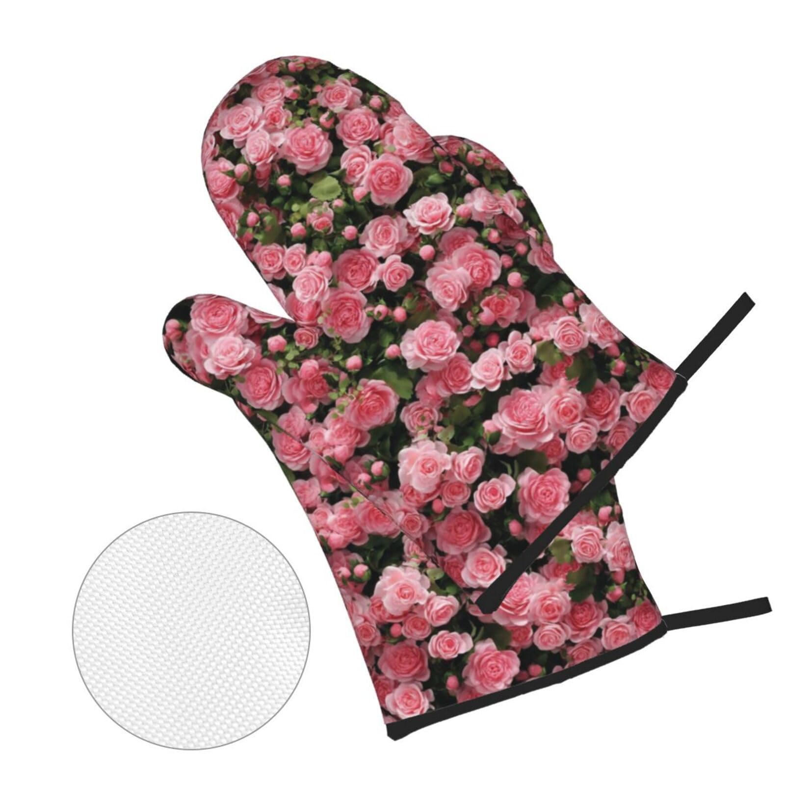 guanti barbecue Piante Rosa guanti forno,resistenti al calore, antiscivolo, spessa e sicura Cucina al barbecue
