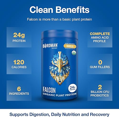 Miniatura 3 de BIRDMAN Falcon - Proteína en polvo orgánica vegana sabor vainilla, 24g de proteína, sin azúcar, probióticos, baja en carbohidratos, apta para keto,