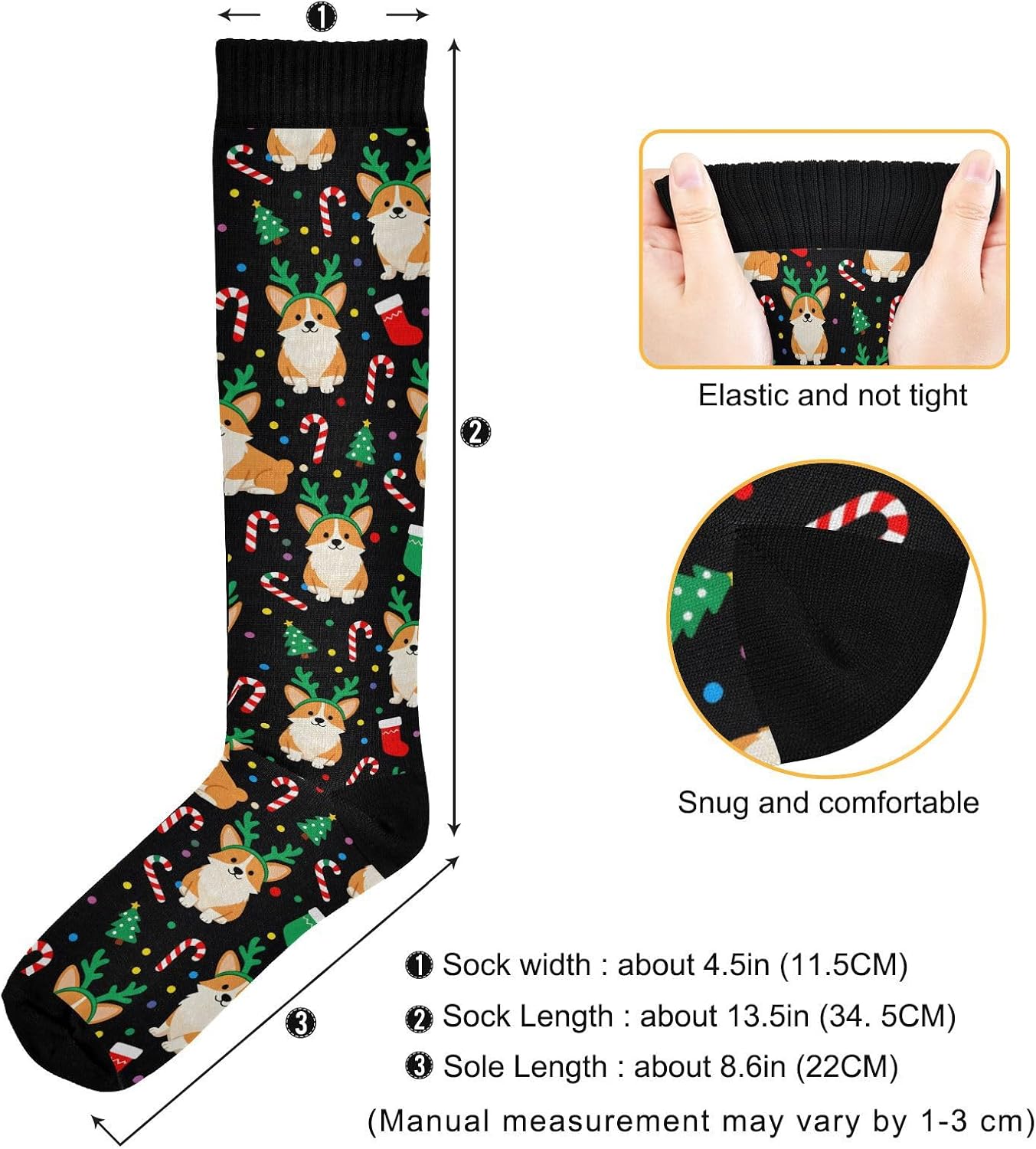 Corgi Christmas Black Women's Compression Socks for Women Men Knee High Socks Long Circulation for Athletic Running