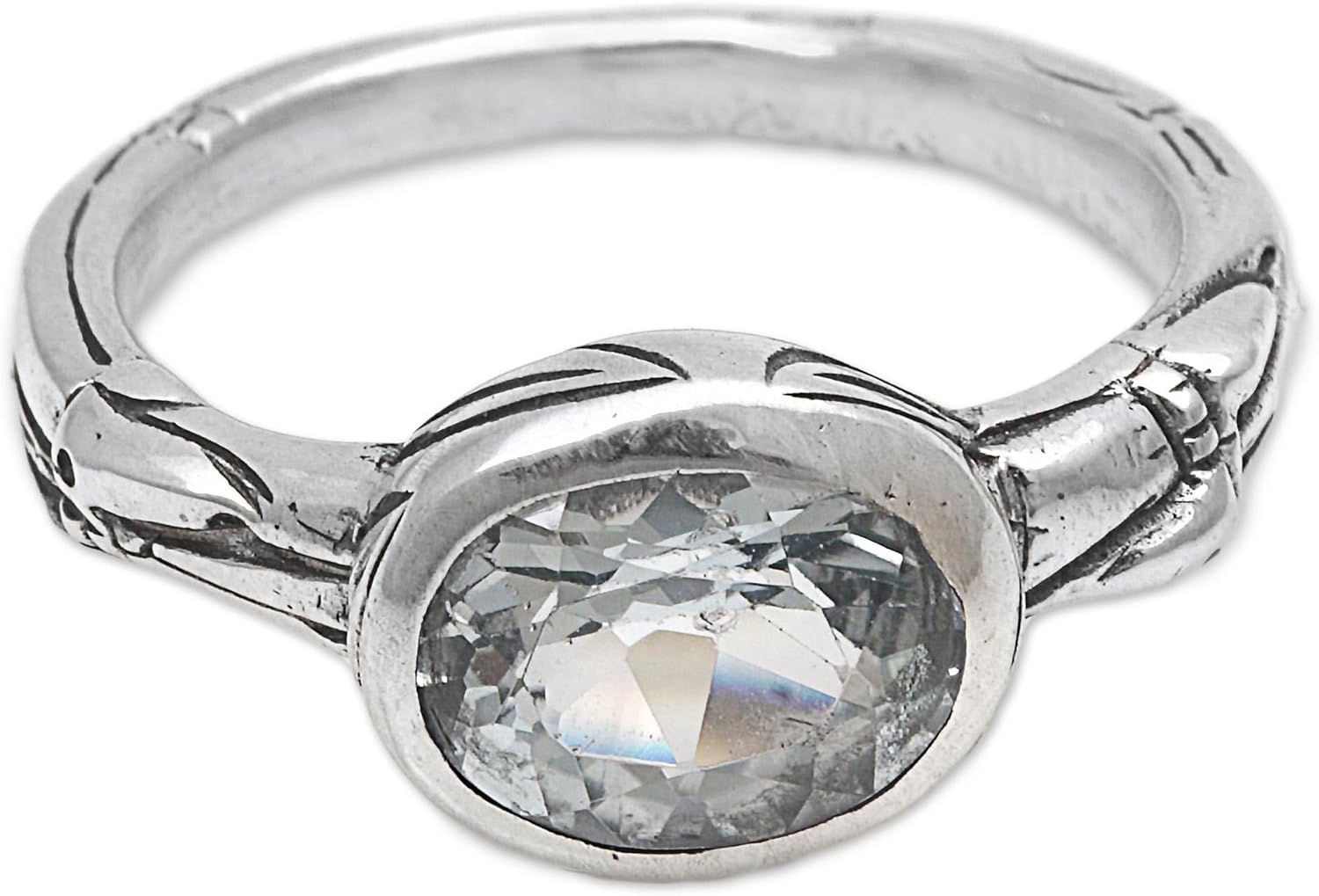 NOVICA Artisan Handmade Blue Topaz Single Stone Ring from Indonesia .925 Sterling Silver Birthstone 'Bamboo Bliss'