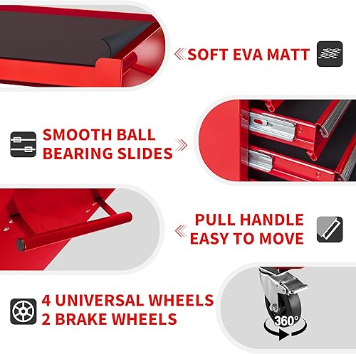 Miniatura 57 de Larmliss Carro de herramientas rodante de 5 cajones, caja de herramientas rodante sobre ruedas, organizador de almacenamiento de herramientas