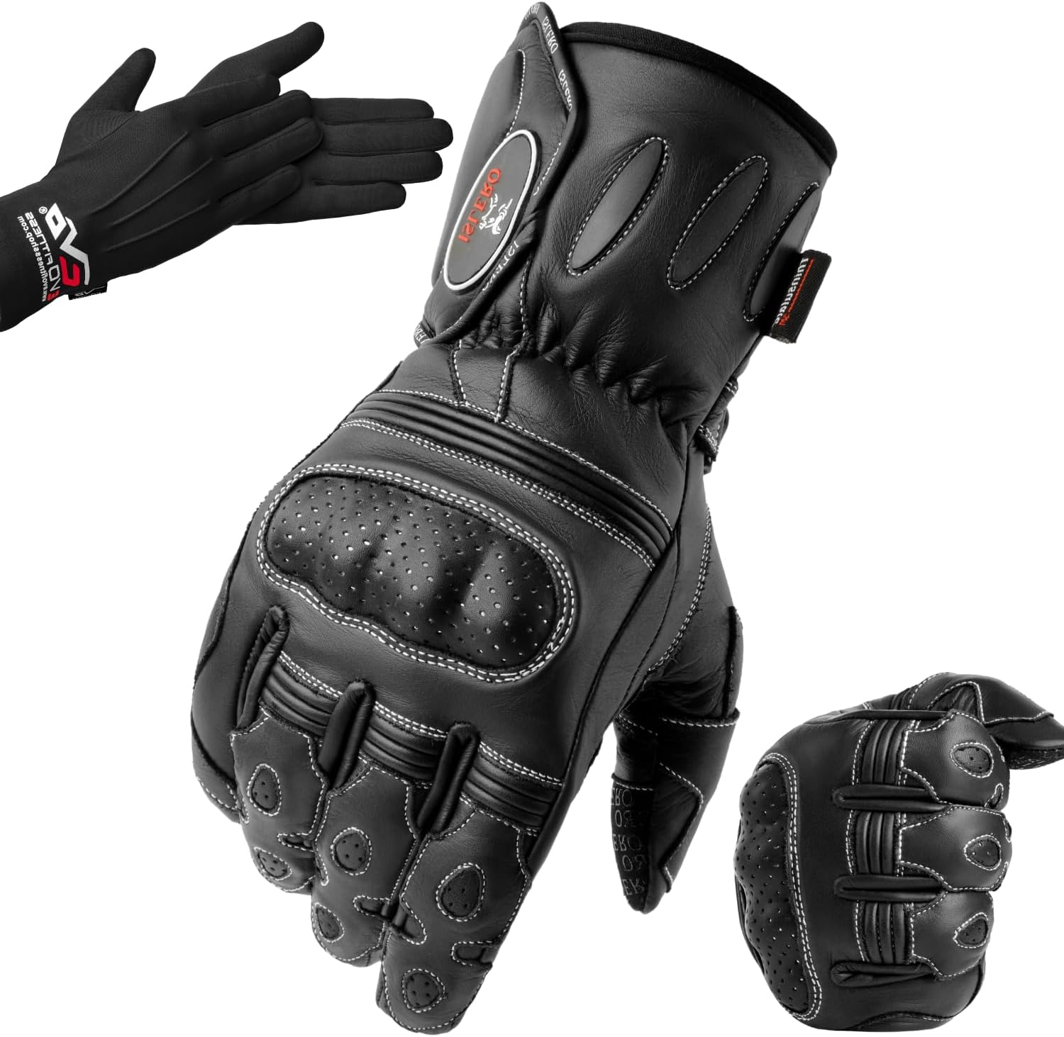 – Islero Professional Leather Motorbike Motorcycle Gloves Windproof Carbon Fiber Knuckle Racing Thinsulate Hipora Smartphone Touch Compatible Winter Thermal Inner Gloves Included FREE