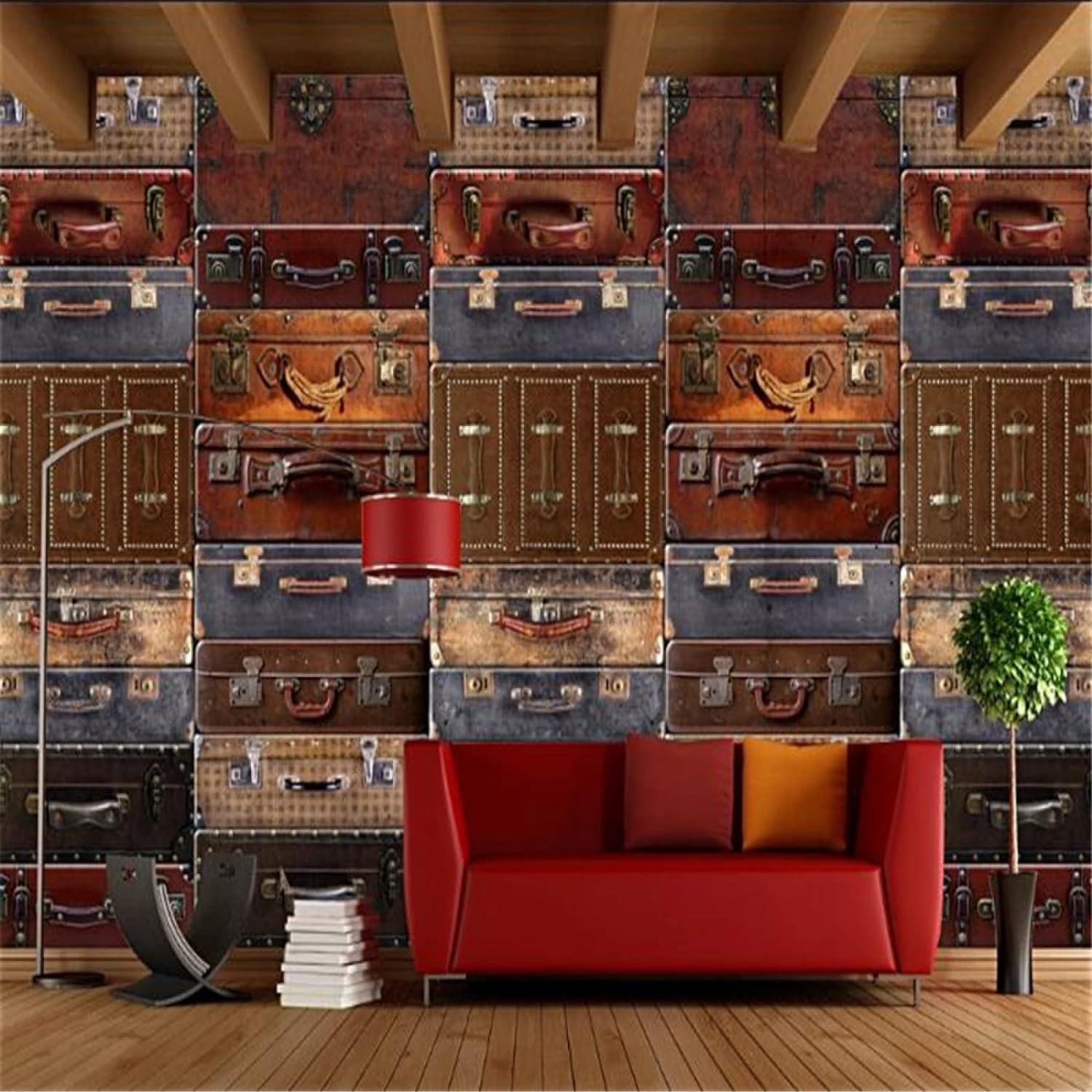 Papier peint photo mural 3D valise rétro pour déco salon