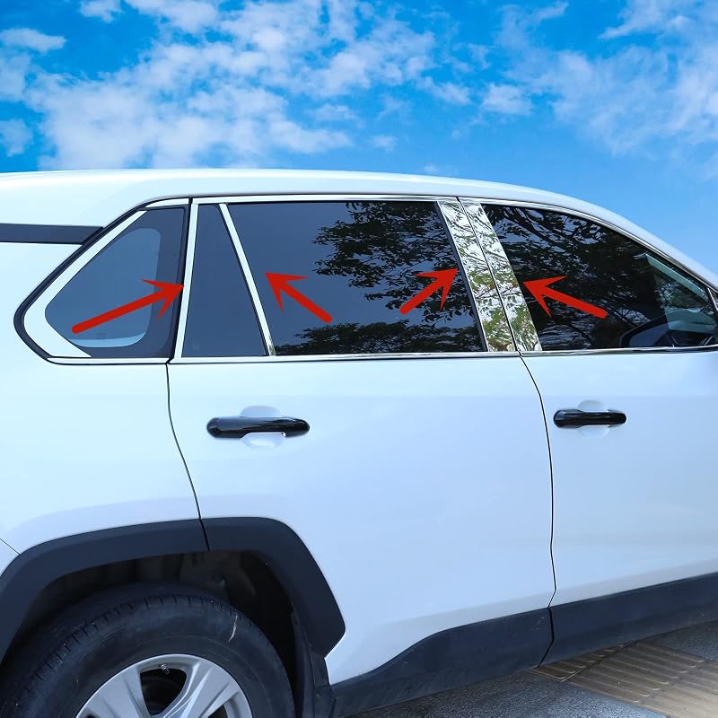 Molduras dos pilares das janelas YAKANEY em aço inoxidável cromado para Toyota RAV4 2019–2025 – 10 unidades