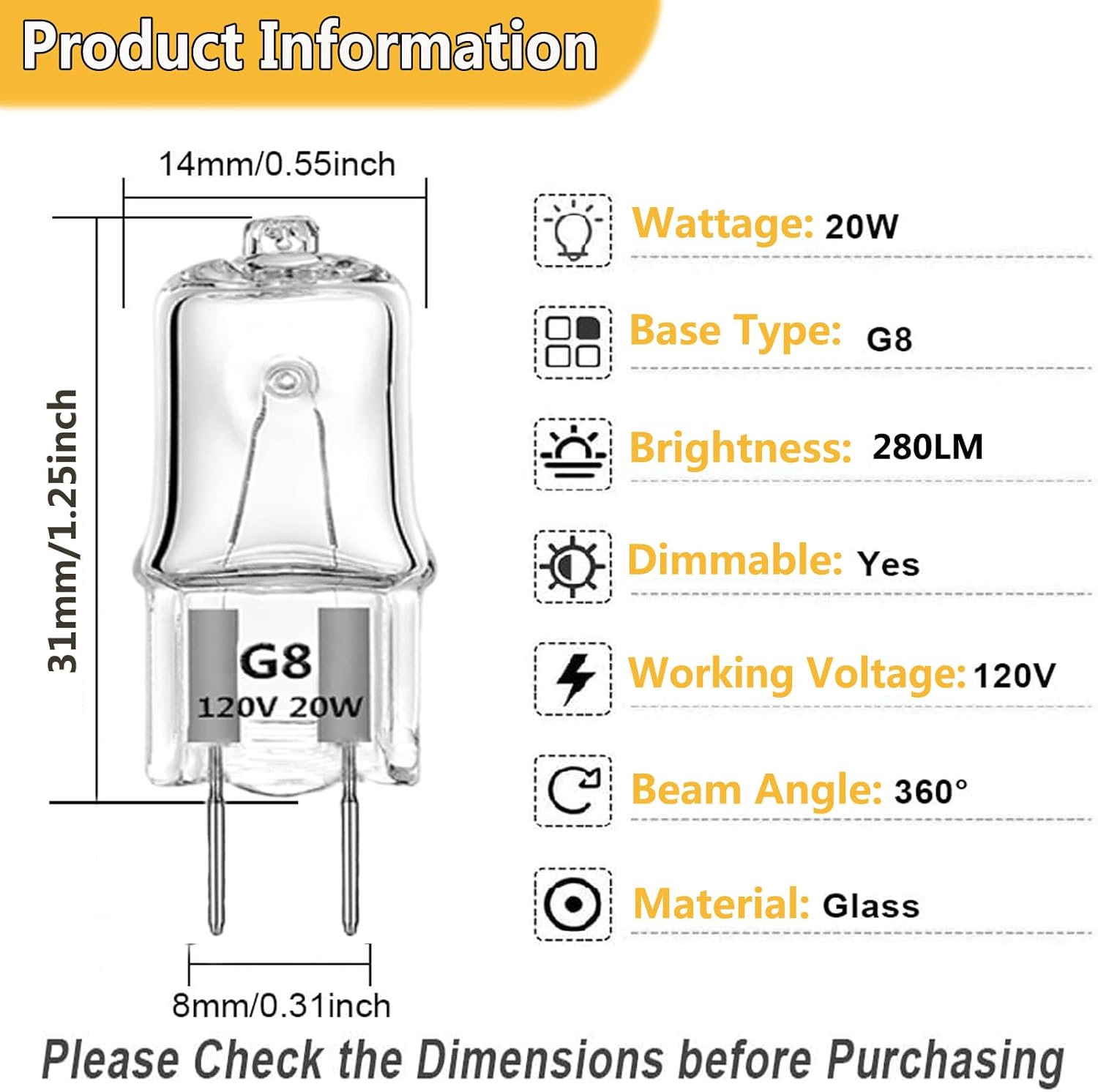 Appliance Light G8 Bulbs for GE Microwave Oven - Night Light/Stove Bulbs - 20W 120V Xenon Light Bulbs Under Cabinet Lighting Replacements,2700K Warm White,Dimmable (Pack of 12)