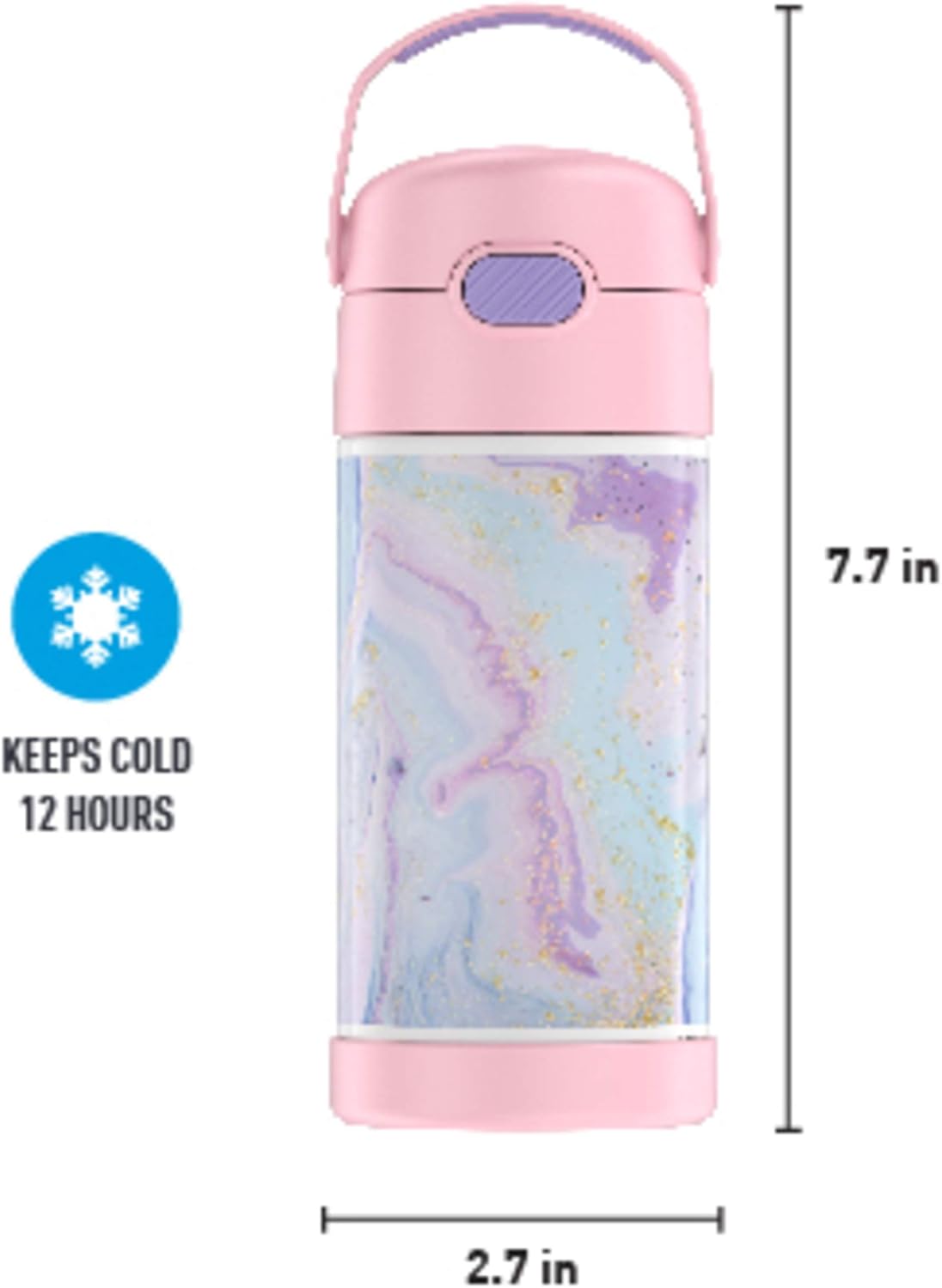 THERMOS FUNTAINER 12 Ounce Stainless Steel Vacuum Insulated Kids Straw Bottle, Dreamy: Home & Kitchen