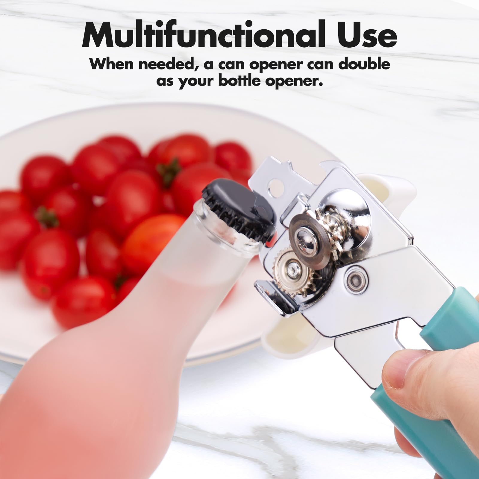Abrelatas manual, abrelatas de mano con asas antideslizantes cómodas, abrelatas de acero inoxidable resistente, borde liso y abrebotellas, abrelatas de fácil giro para personas mayores
