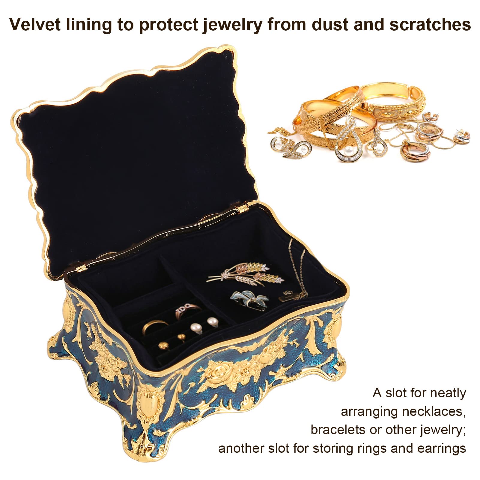 HOHXFYP Vintage Jewelry Box, Mini European Style Metal Enamel