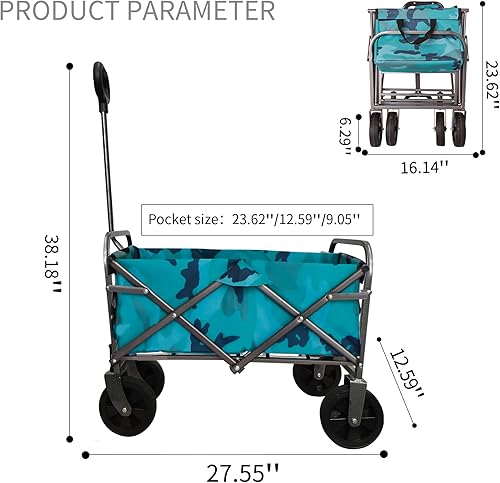 Miniatura 3 de Carro plegable para playa, carrito utilitario para exteriores, resistente, para jardín, portátil, con ruedas todo terreno y mango ajustable, color