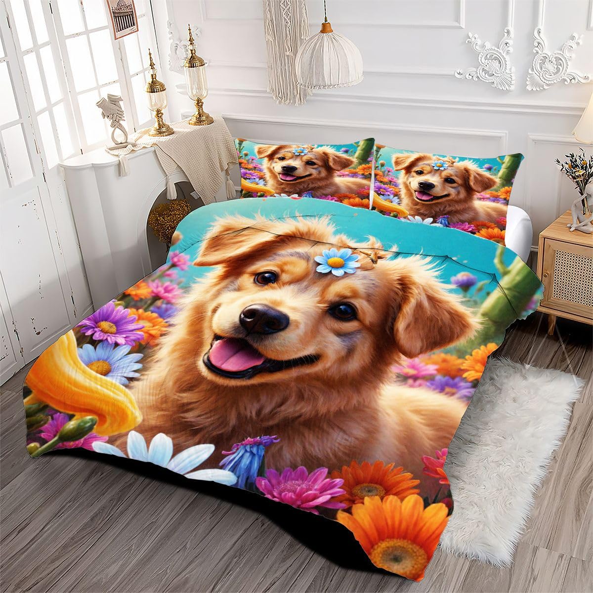 Edredón King Size Estampado 3D | Golden Retriever, Nórdico Máximo Confort para Camas Grandes, Lavable, Reversible, Incluye 2 Fundas de Almohada 50x75 cm_1482a