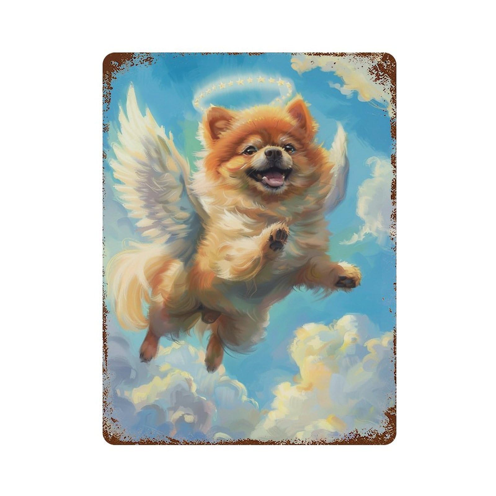Angel Dog in Heaven-10 Rustic Tin Plaque 15.7"x11.8", Ideal for Patio, Garden Room And Bar Decor
