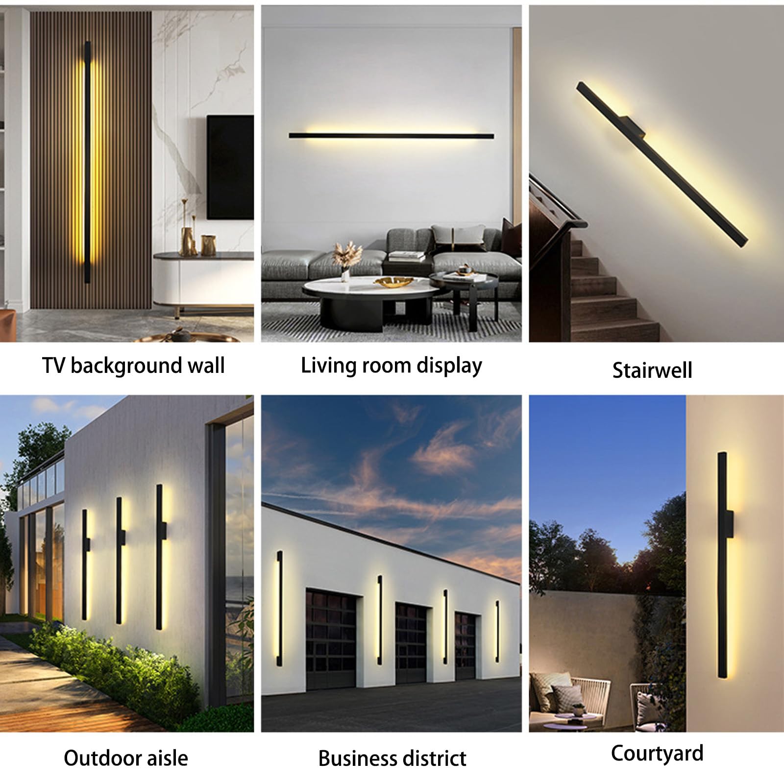 Applique Murale d'extérieur LED à intensité Variable avec télécommande 2700 K/4500 K/6500 K, étanche IP65, Bande Longue Moderne en Aluminium pour Porche et terrasse