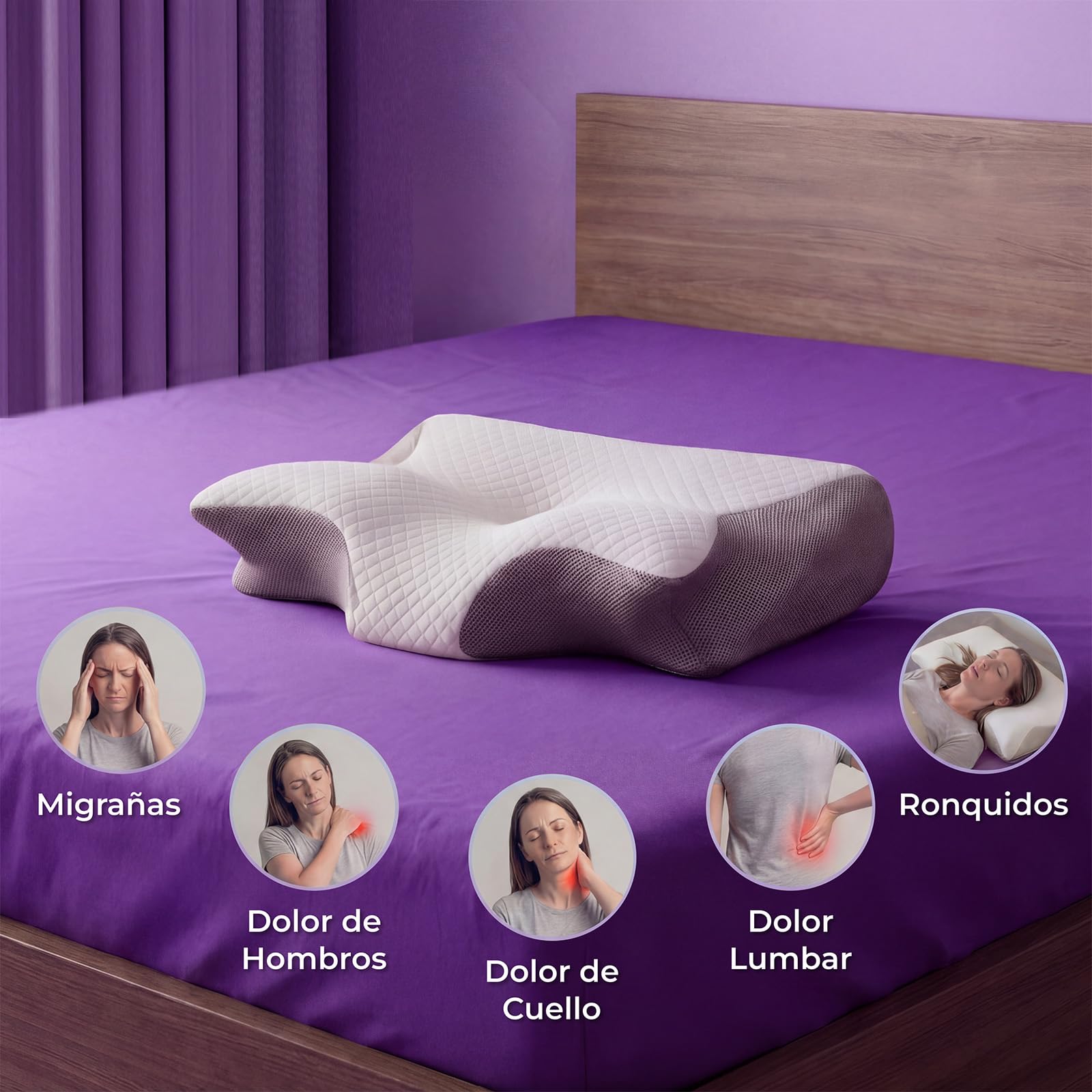 Noctis Almohada Cervical, Almohada Noctis de Espuma Viscoelástica de Recuperación Lenta, Diseño Mariposa Ergonómico con Funda Lavable, para Dormir de Lado, Boca Arriba y Boca Abajo (Gris)