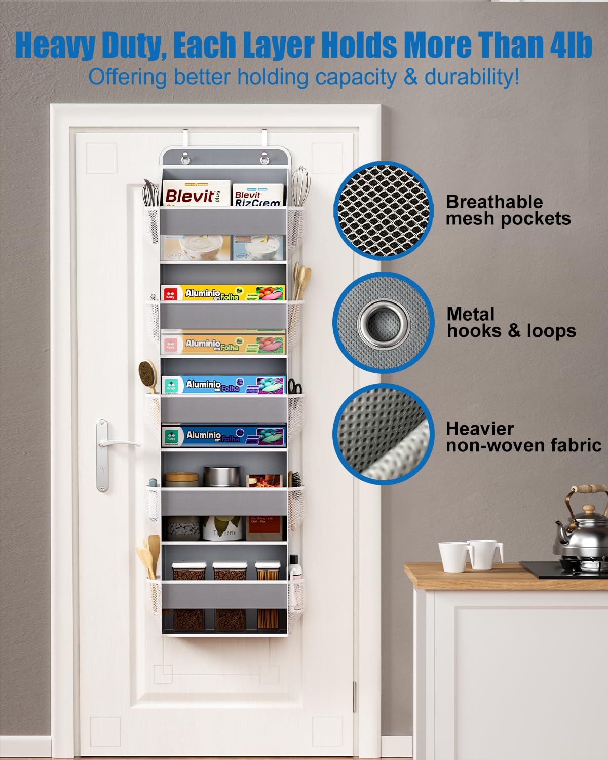 Hioya Organizer da appendere alla porta, 6 ripiani, per camper, bagno, dietro la porta, organizer da appendere dietro la porta, organizer da appendere sul retro della porta per giocattoli, camera da
