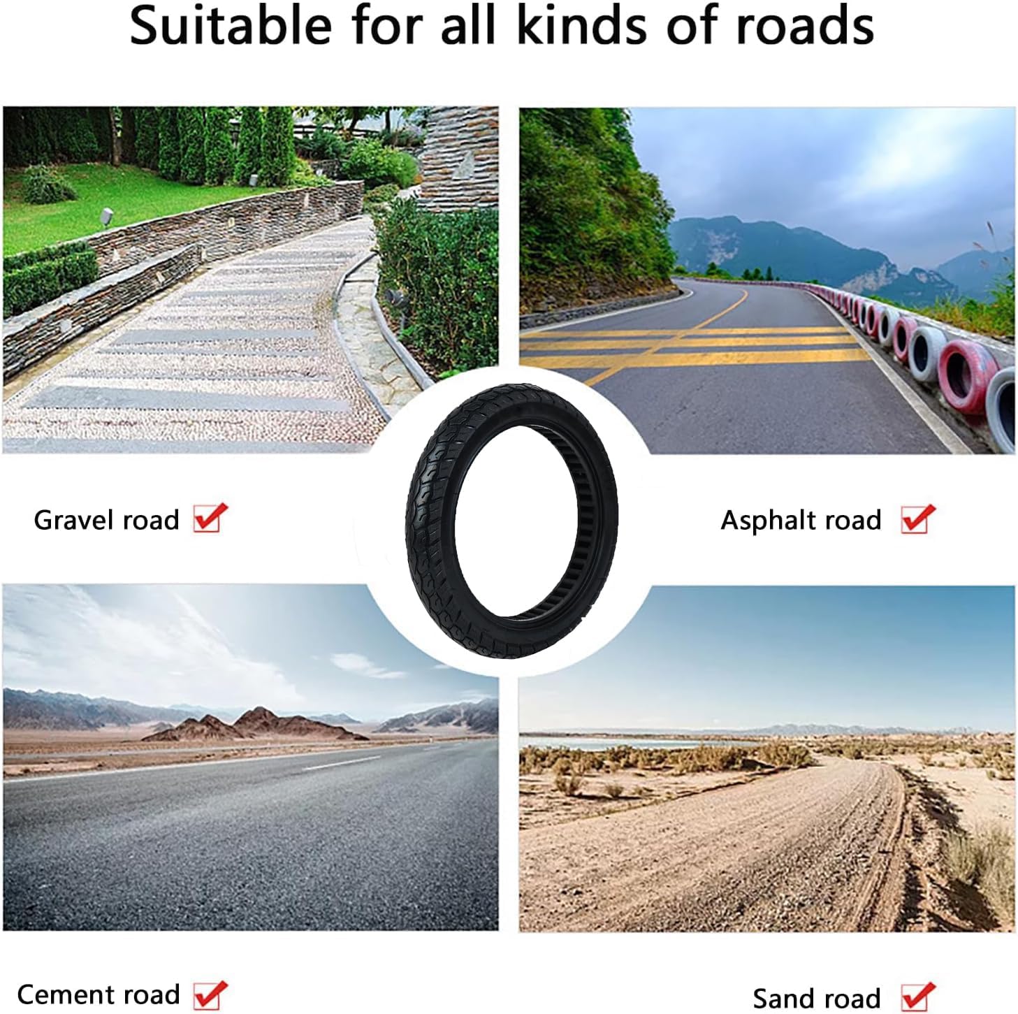 14x2.125 Electric Bike Solid Tire, No Inflation Required, Explosion-Proof, Anti-Puncture, Black