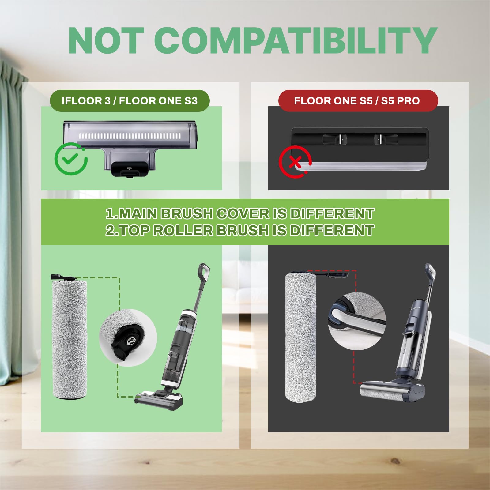 VacusMatrix iFloor 3/Floor One S3 Roller Brush Replacement Fit for Tineco,3 Brush Rollers and 3 HEPA Filters for Cordless Wet Dry Vacuum Cleaner, Vacuum Mop Replacement Parts Accessories - 4