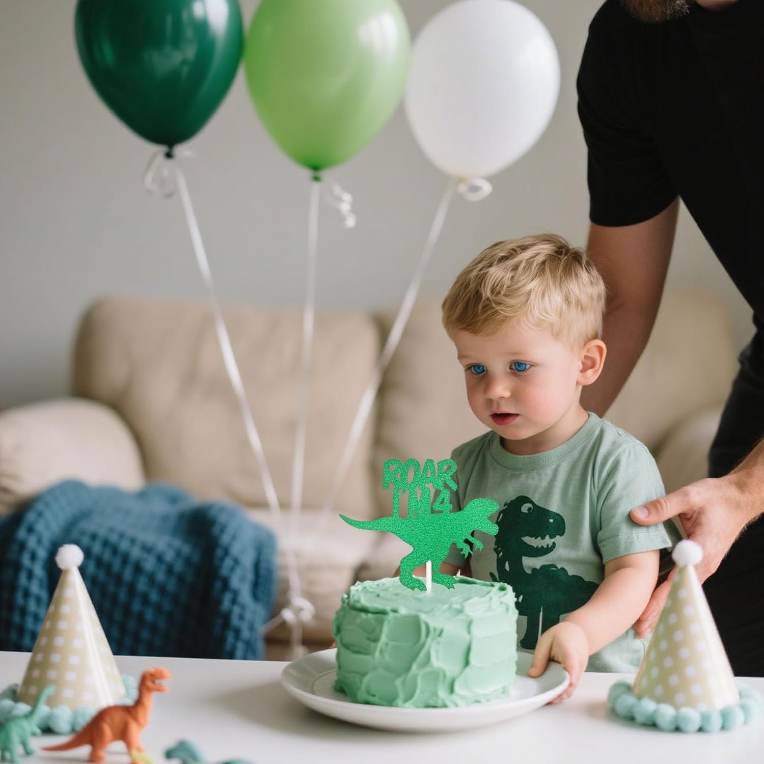 Dinosaur Roar I'm 4 Dinosaur Cake Topper,Green Glitter Fierce T-Rex Birthday Decor Jurassic Theme Cake Decoration for Boys Girls 4th Birthday Party,Styles 4 - Image 3