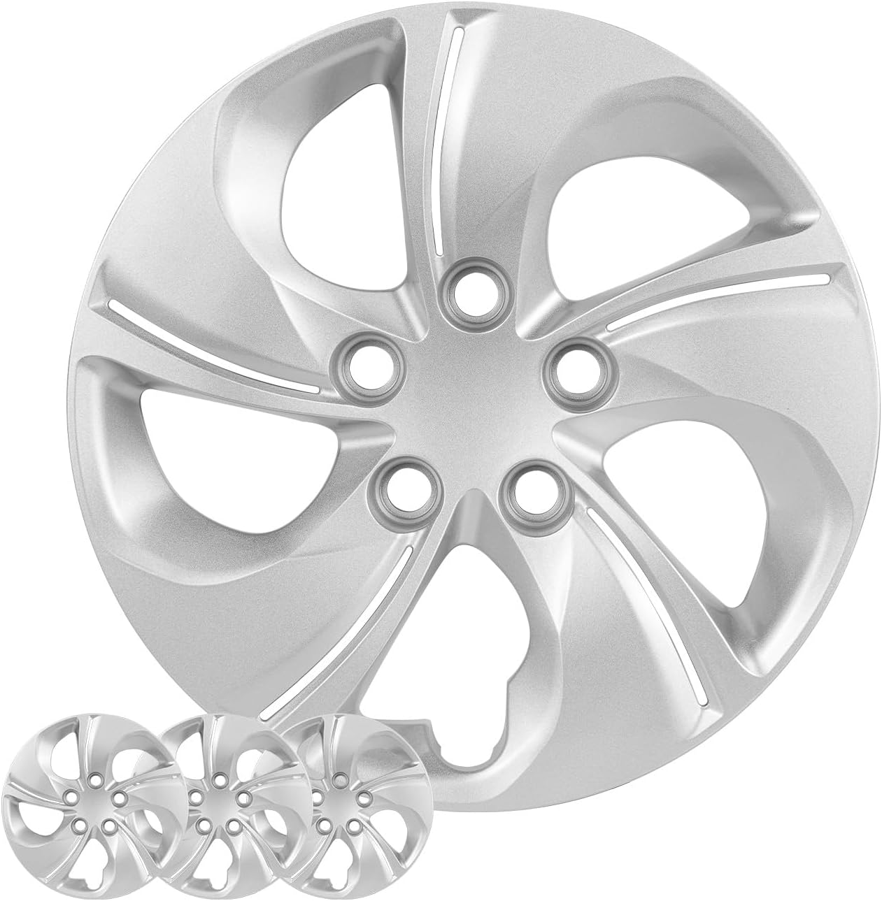 15 Inch Hubcaps Wheel Covers Compatible with Honda Civic Sedan 2013-2015 and Honda Civic Coupe 2013, Bolt-On Wheel Rim Covers for Steel Wheels, Premium Silver Finish, Set of 4
